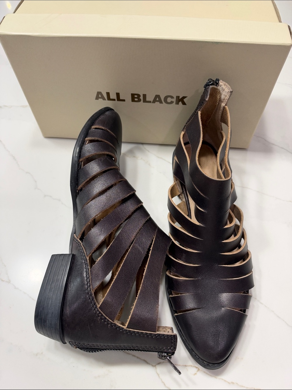 ALL BLACK Women's Dark Brown Strappy Leather Mules